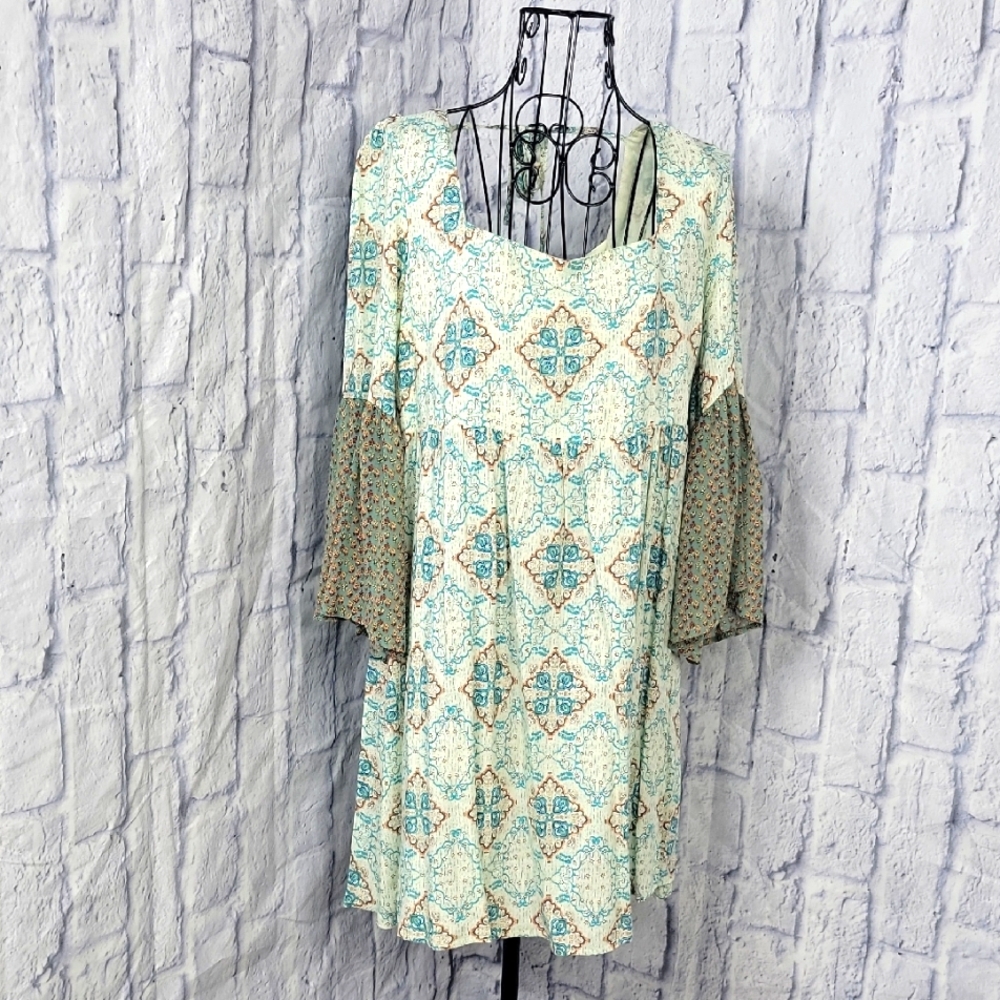 Umgee Green and Blue Long Sleeve Dress